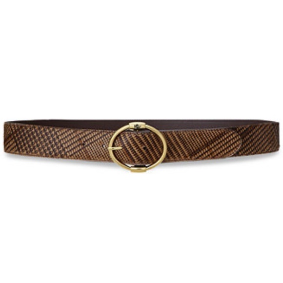 Ralph Lauren Accessories - Ralph Lauren Brown Plaid Belt with Gold Buckle